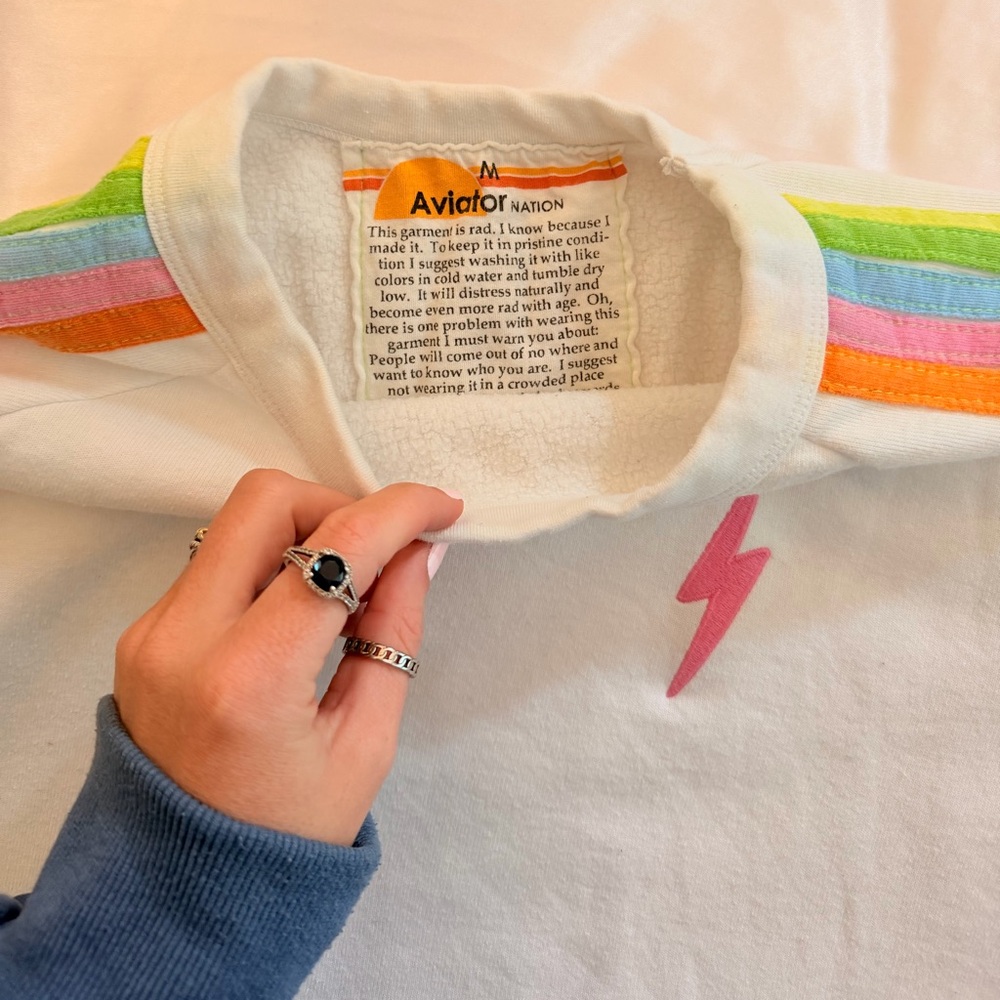 Aviator Nation White Sweat Set with Rainbow Side Stripes - Picture 3 of 6